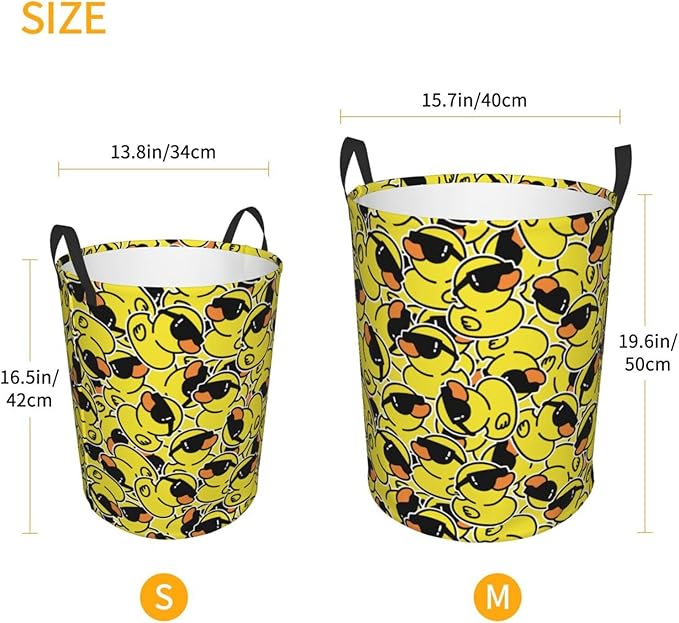 Cute Rubber Ducks With Funny Sunglasses Laundry Hamper Bag With Waterproof Liner