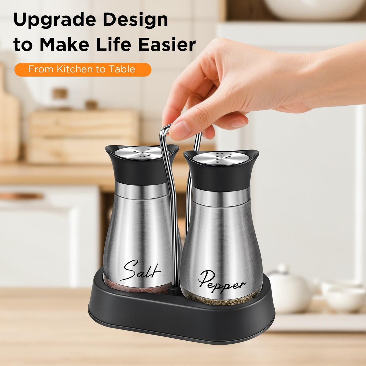 Salt and Pepper Shakers Set, 4 oz Stainless Steel Salt Shaker, Farmhouse Salt Pepper Shaker Containers with Glass Bottom for Kitchen Gadgets Cooking Table, BBQ, Bar, RV, Camp (Silver)