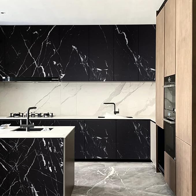 practicalWs 17.71''×196.8'' Marble Contact Paper Black/White Peel and Stick