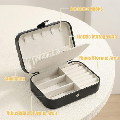 Lemecima Travel Jewelry Box, 6PCS Stud Earrings Organizer Case, Double Layer PU Leather Mini Jewelry Storage Display Holder for Rings Necklaces Bracelets, Portable Gift for Women Girls