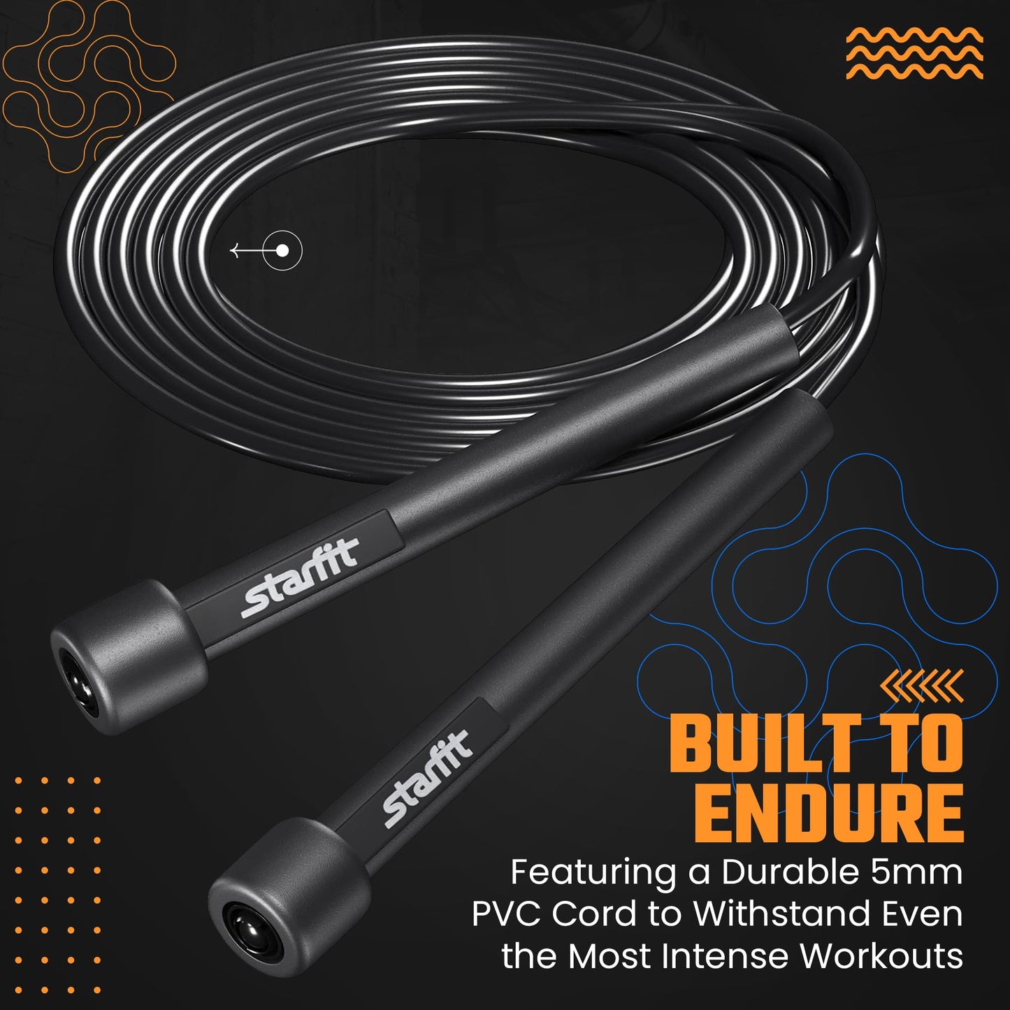 STARFIT Adjustable Lightweight Jump Rope - Tangle-Free Design for Cardio, HIIT, and Endurance Training - Durable Fitness Skipping Rope for All Levels.