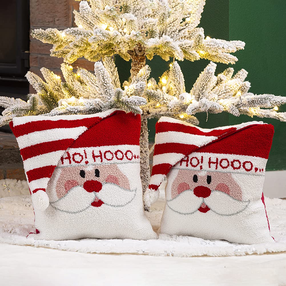 Glitzhome Hooked Merry Christmas 3D Santa Throw Pillow Filled Cushion Sofa Decorative Pillow 14" L x 14" W