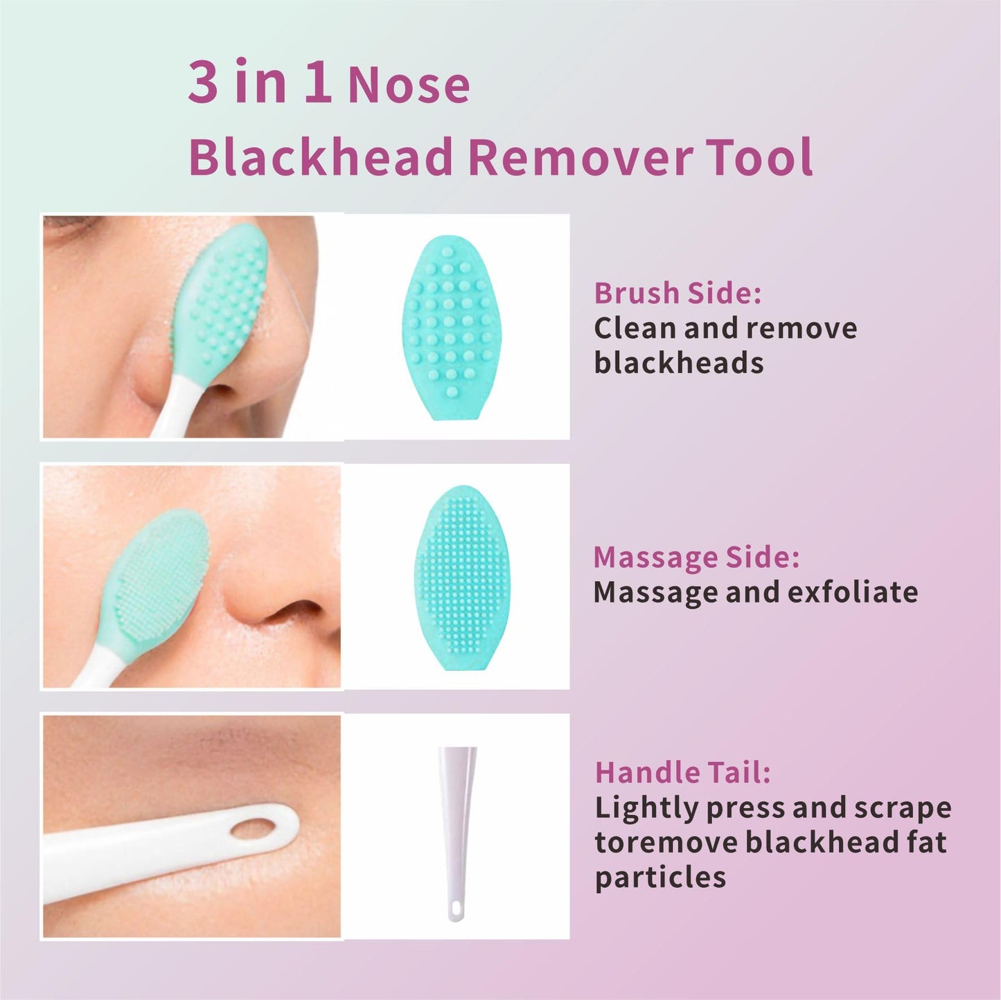 REVEX Silicone Nose Blackhead Remover Tool Set,Blackhead Scraper Tool,2Pcs Pore Cleaning Brush, Face Scrubber Skin Spatula, Pore Scrubber for Deep Cleansing,Face Exfoliator Scrubber for Women Men
