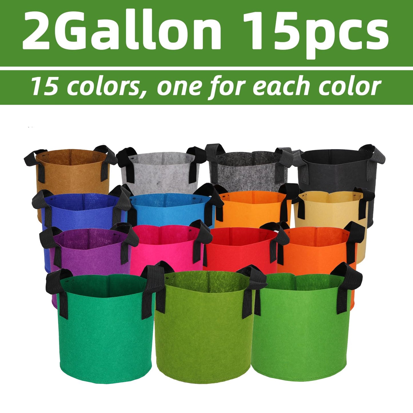 RBCFHI Grow Bags,Growing Pot Bags Garden Grow Bag Indoor Outdoor Fabric Aeration Plant Pot Container Flower Vegetable Pouch (Mixed 15colors,2 Gallon)
