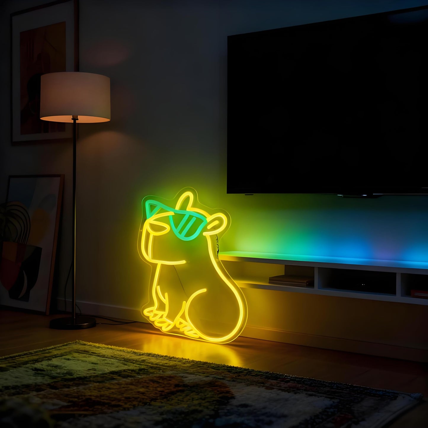 Capybara Neon Sign for Wall Decor Cute Light Up Business Led Sign Cute Birthday Party Signs Led Decorative Night Signs Room Decor Christmas Party Gifts for Girls Boys Home Bedroom