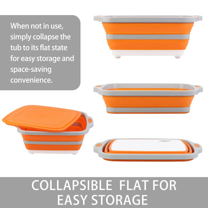 Tiawudi Large Collapsible BBQ Prep Tub with Lid(4.22 Gal/16L), Foldable Camping Sink with Colander, Cutting Board, Dish Basin for Kitchen, Bowl, Vegetable and Fruit, Storage Basket for Picnic