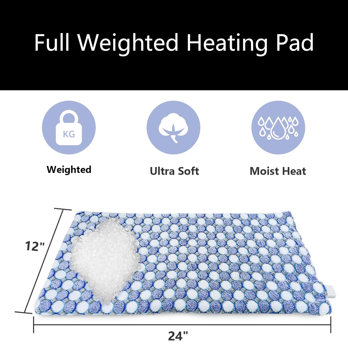 XL Full Weighted Heating Pad for Back Pain, Cramps, Relief - - 2.3lb Large Electric Heat Pad for Neck and Shoulders - Hot Heated Pad with Auto Shut Off, Stay on- (XL 12"x24" Pink) - PYQ0F