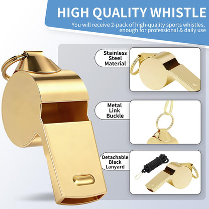 Srxiura Whistle, 2 Pack Stainless Steel Sports Whistles with Lanyard, Loud Crisp Sound Whistles Great for Coaches, Referees, and Officials，Outdoor Enthusiasts,Life Saving,Hiking,Pets Training