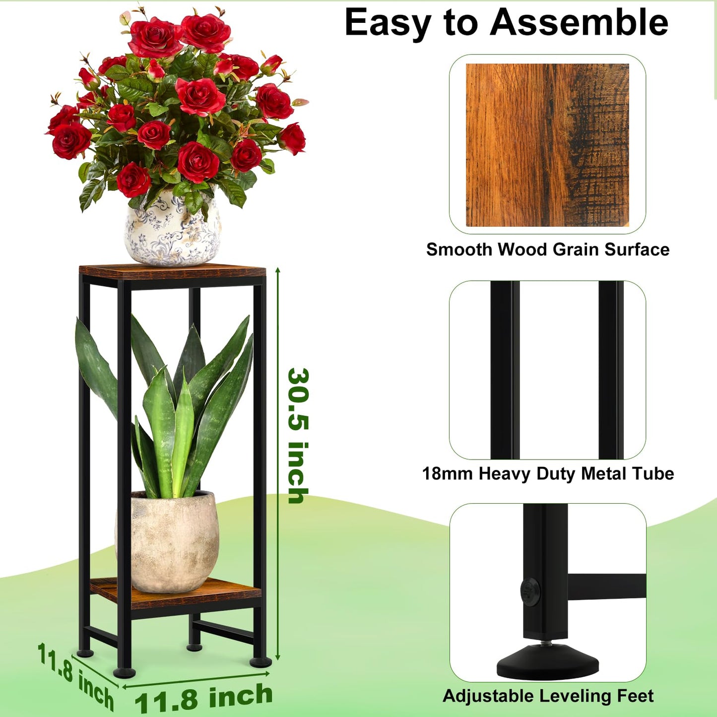 Plant Stand Indoor, Tall Plant stands for Indoor Outdoor Plants, 2 Tier Heavy Duty Plant Shelf 31" Metal Pedestal Stand Modern Corner Flower Stand for Patio, Living Room, Balcony