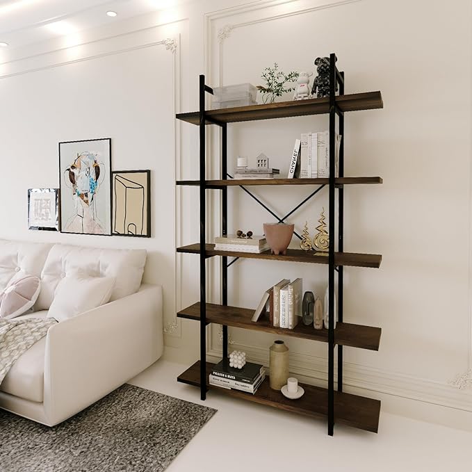 5 Tiers Bookshelf Organizer Industrial Shelf, Modern Open Display Storage