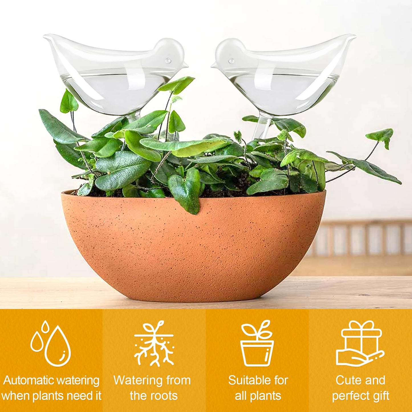 KiKiHome Plant Water Drippers, Glass Plant Waterer Bulbs,Self Watering Globes for Plants,Automatic Irrigation Device for Indoor & Outdoor Plants, 2 Birds