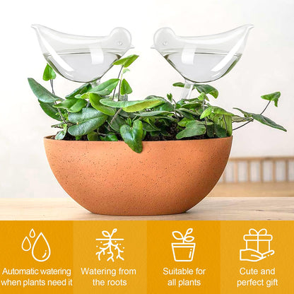 KiKiHome Plant Water Drippers, Glass Plant Waterer Bulbs,Self Watering Globes for Plants,Automatic Irrigation Device for Indoor & Outdoor Plants, 2 Birds