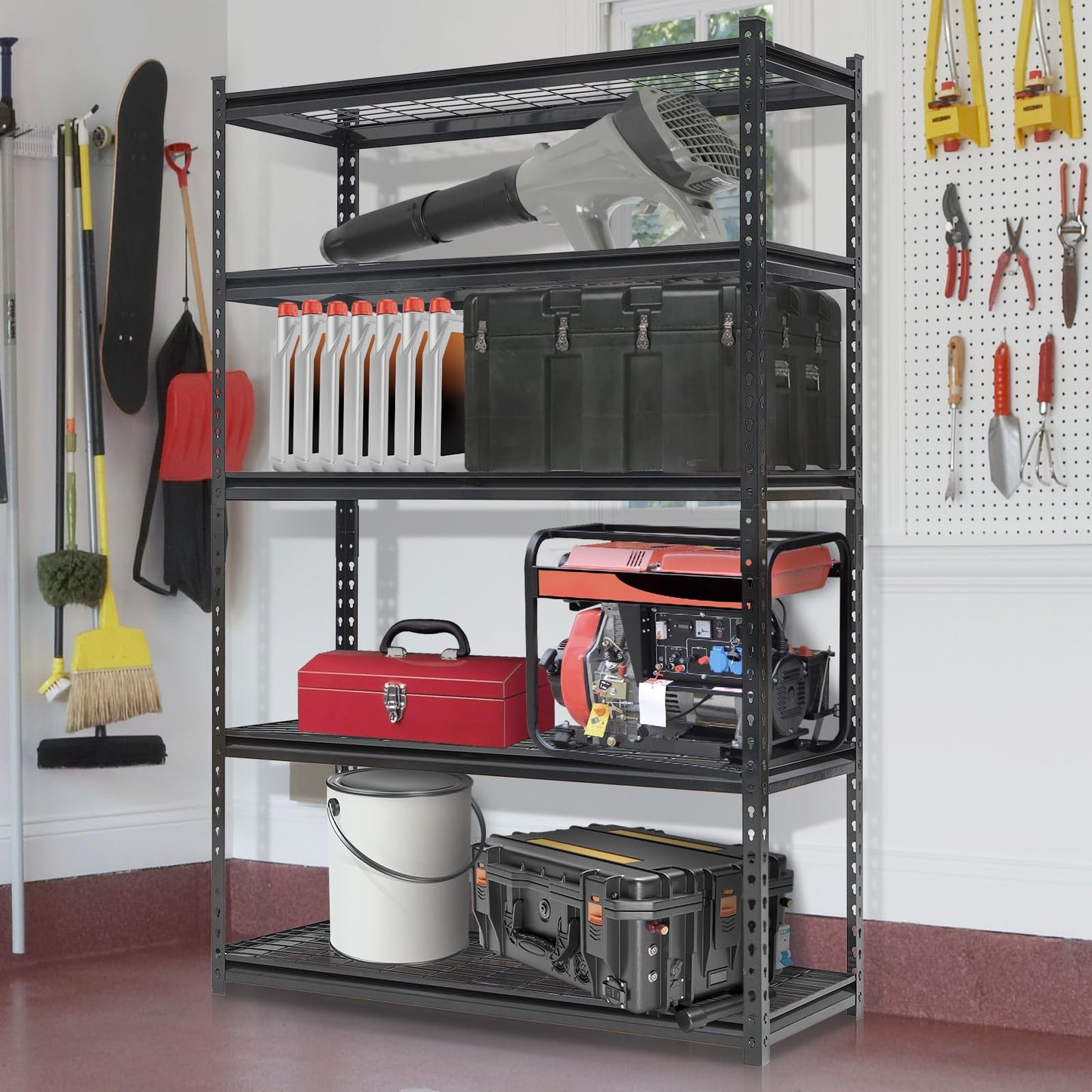 GlowSol 5 Tiers Adjustable Metal Shelf, 2200LBS Heavy Duty Storage Shelving Rack, Freestanding Utility Metal Storage Shelves for Garage, Warehouse, Industry and Basement, 48 in l x 18" w x 73" h