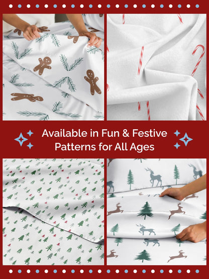 King Christmas Reindeer Sheet Set - Holiday Xmas Pattern Bedding Set - Deep Pockets - Snug Fit - 4 Piece - Wrinkle Free & Easy Care - Comfy Festive Winter - Holiday Sheets for Women, Men, Kids & Teens
