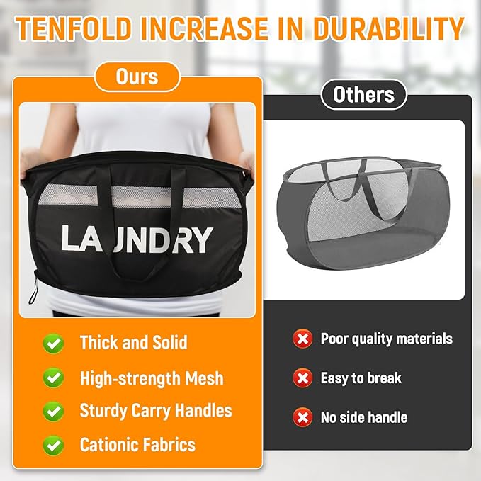 Collapsible Laundry Baskets, Tear-proof Dirty Clothes Hampers