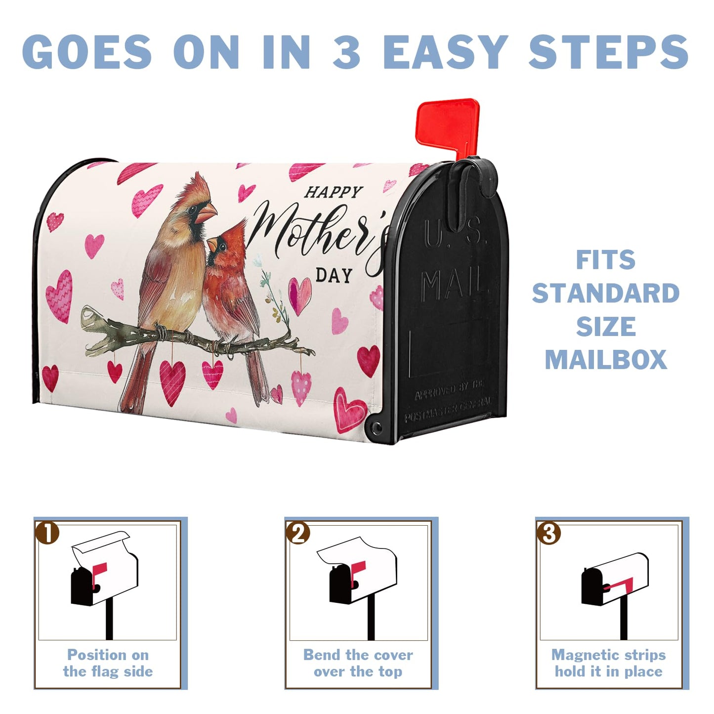 Happy Mothers Day Mailbox Cover Spring Cardinal Birds Mailbox Cover Post Letter Box Cover for Garden 21x18 in Mailbox Wraps for Yard Home Decor