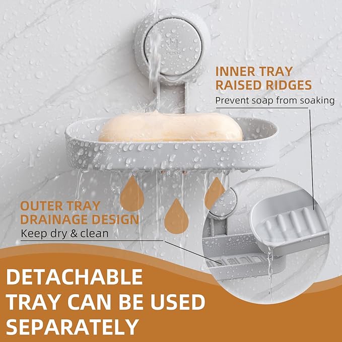 LEVERLOC Soap Dish Holder for Shower Suction Cup Wall Mounted Self Draining