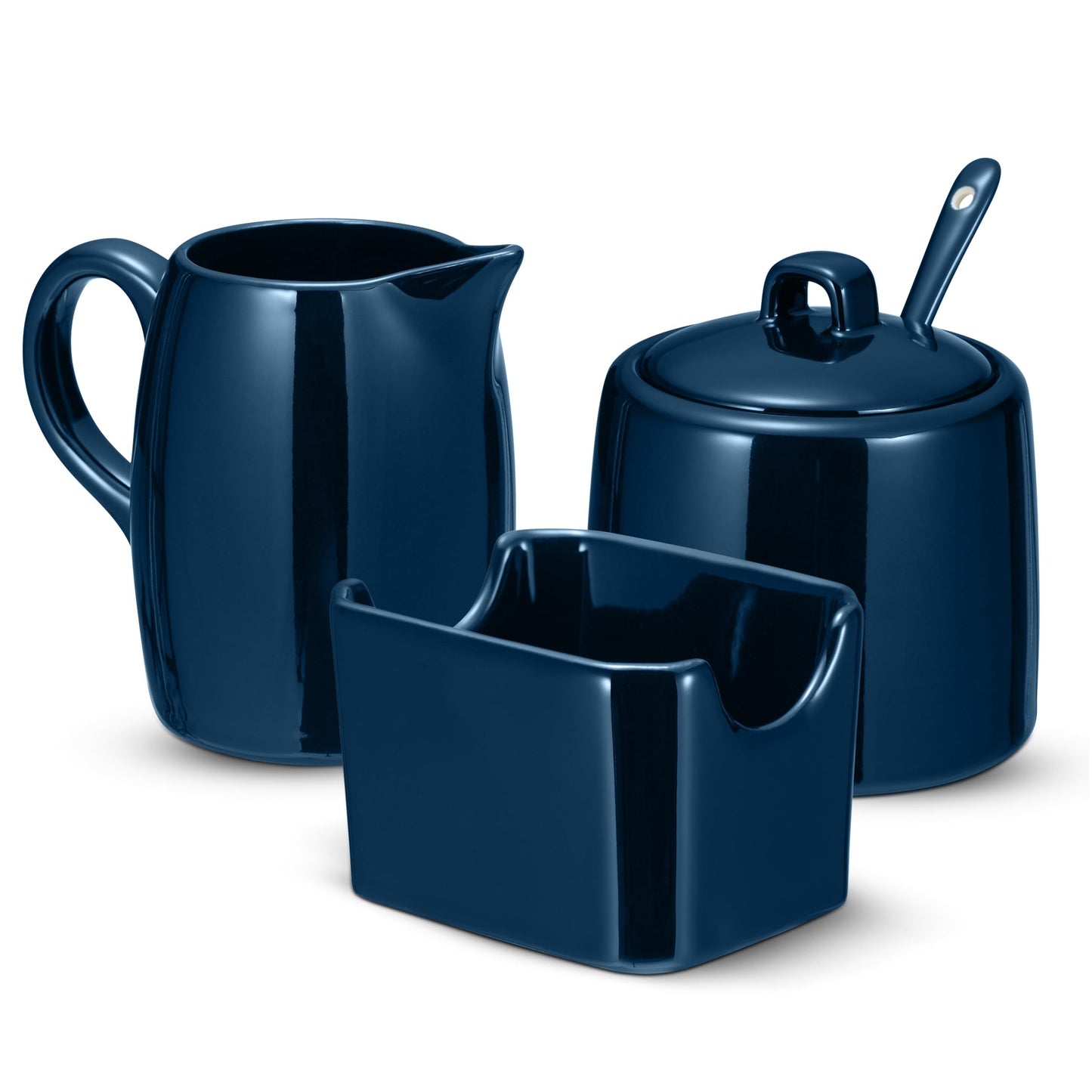 KooK Sugar and Creamer Set, 3 Piece, Pitcher, Sugar Bowl with Lid and Spoon, Sweetener Holder (Navy)