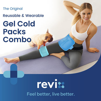 REVIX Ice Packs for Injuries Combo – 2 Packs of 10"x5" Hot Cold Gel Packs Reusable & 16"x9" Large Back Ice Pack, Flexible for Knees, Back, Shoulders, Arms and Legs, Care Package for Women and Men