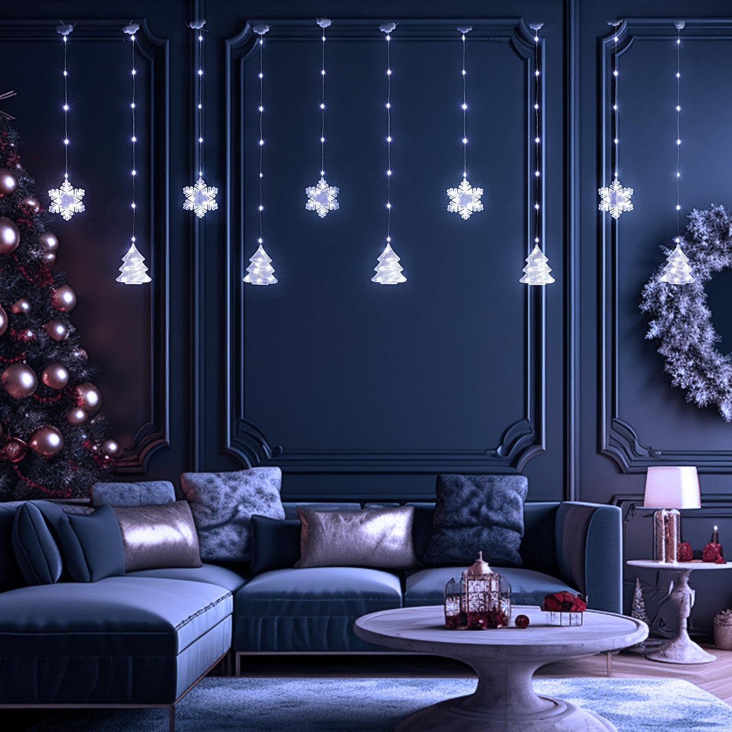 BLOOMWIN Christmas Window Lights Indoor - 2M 160 LED Christmas Window Decorations, Snowflake Curtain Hanging Fairy String Icicle Lights for Xmas Noel Bedroom Holiday Home Outdoor, Cold White USB