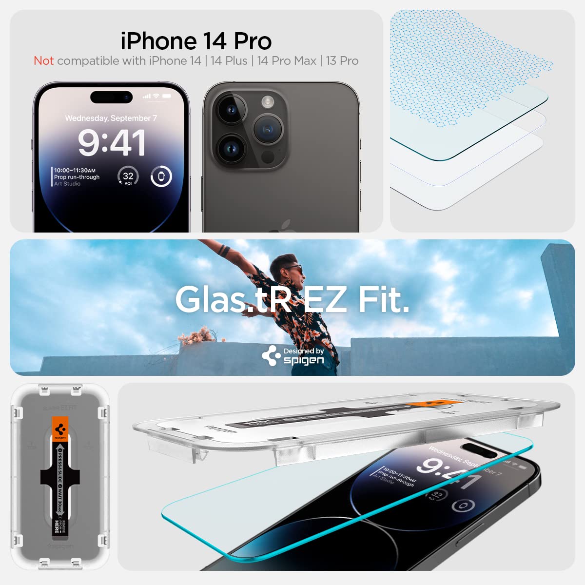 Spigen Tempered Glass Screen Protector [GlasTR EZ FIT] designed for iPhone 14 Pro Max [Case Friendly] - Sensor Protection / 2 Pack