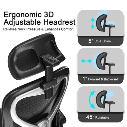 Home Office Desk Chairs, Ergonomic Office Chair with Lumbar Support & 3D Headrest, Computer Desk Chair with Flip-up Armrests, Perfect for Office or Study, Black/Silver
