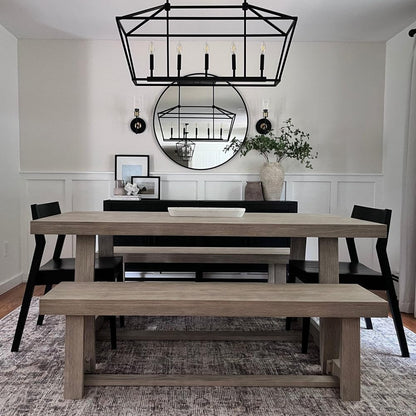 Plank+Beam 72 Inch Farmhouse Dining Table, Solid Wood Rustic Kitchen Table, Large Wooden Rectangular Dinner Table for Dining Room, Home Office, Living Room Furniture, Easy Assembly, Seashell Wirebrush