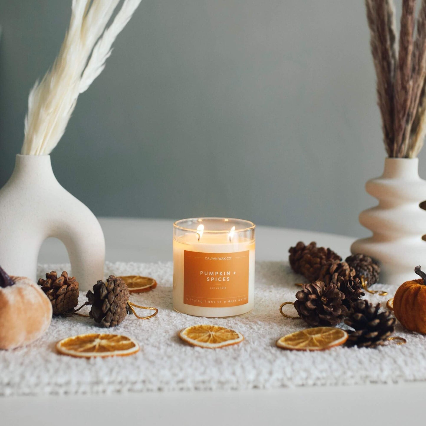 Calyan Wax Co. Pumpkin & Spices 2 Wick Scented Candle - 37 Hour Burn - Luxury Clean Soy Wax Candles - Long Lasting Large Glass Jar Candle for Home - 8.8oz