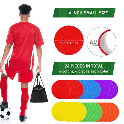 ZIECE Poly Spot Markers 4inch Poly Spots for Gym Floor, 24 Pcs Flat Cones Non-Slip Rubber Floor Dots Agility Markers for Soccer Basketball Sports Speed Training, Dance, Classroom Activities