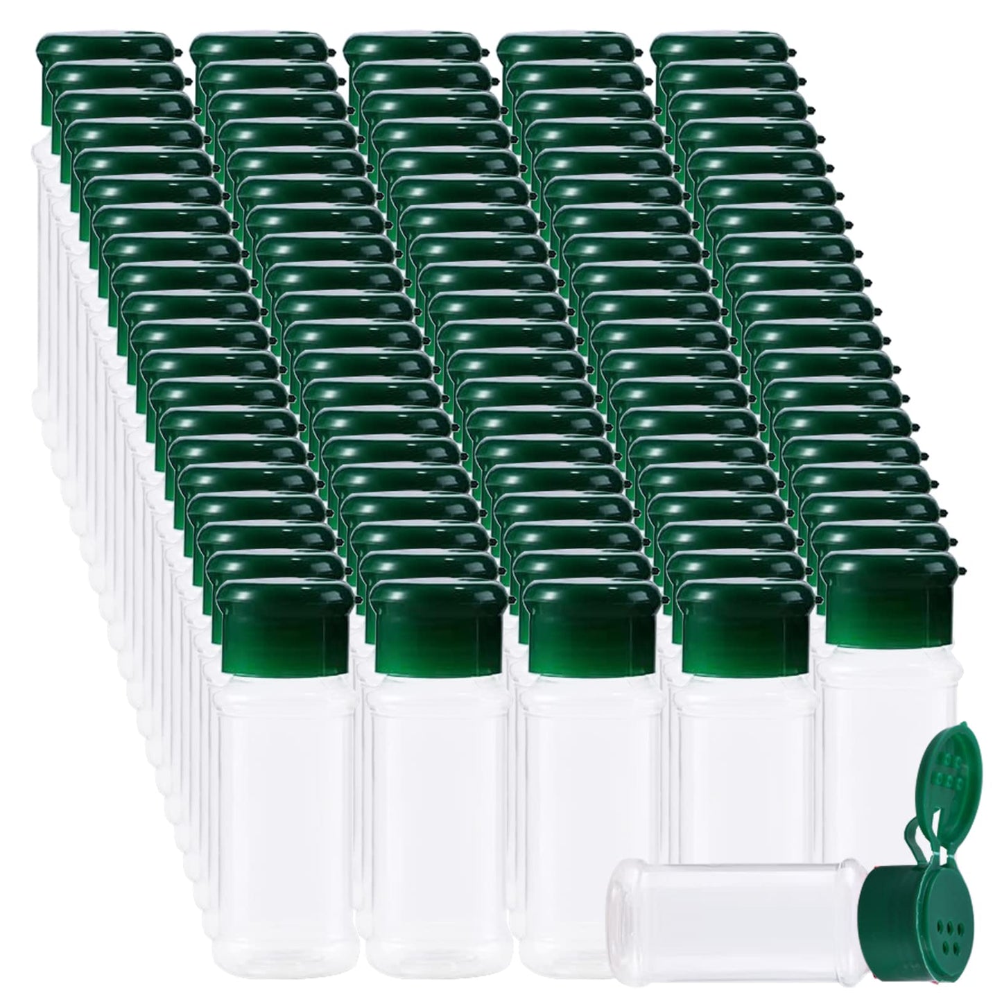 FEOOWV 100 Pcs Empty Plastic Spice Bottles Set for Storing Barbecue Seasoning Salt Pepper and More 75 ml/2.5 oz (Green)