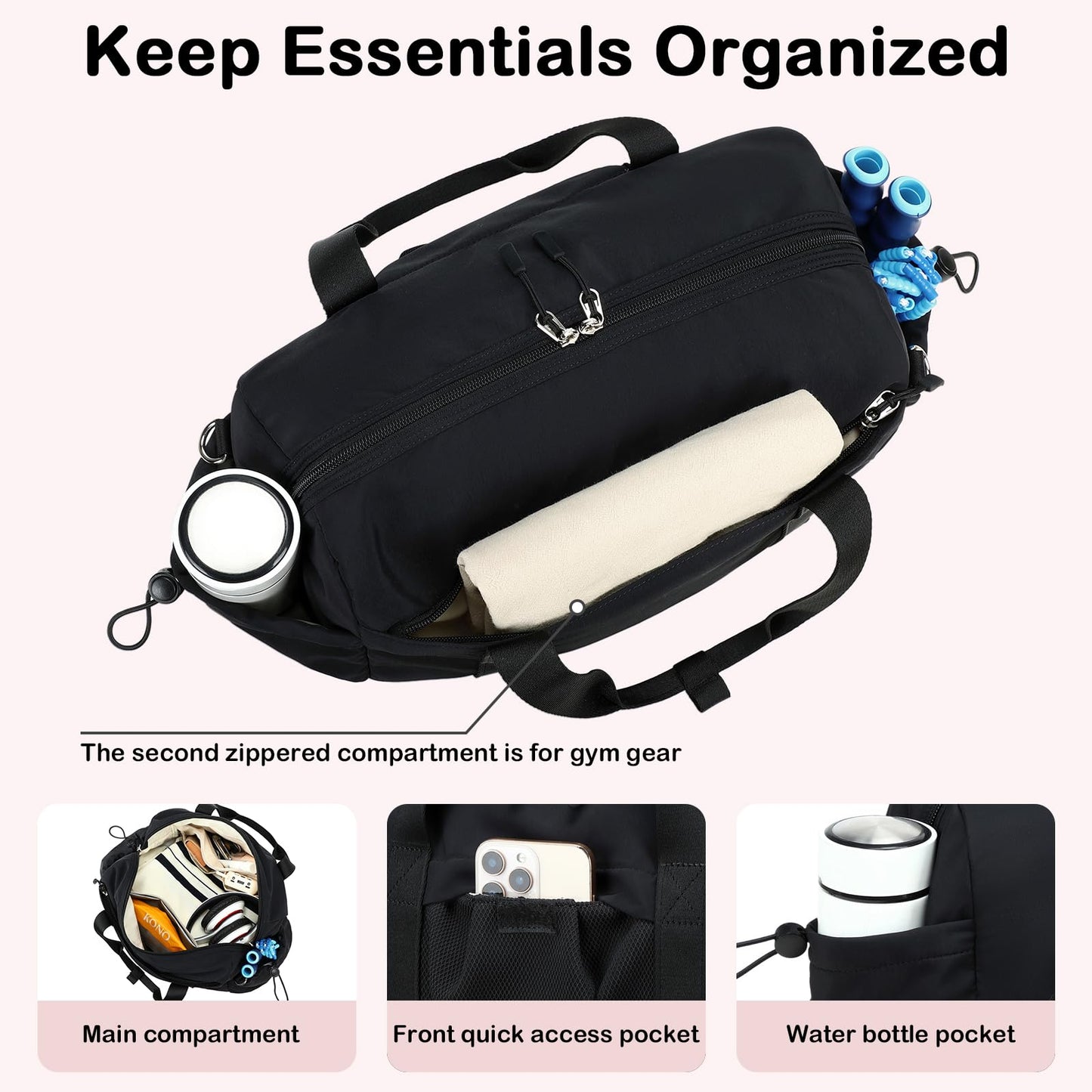 LEDAOU Small Gym Bag for Women, Mini Duffle Bag with Yoga Mat Holder Lightweight Carry On Sports Bag with Separate Shoe Pocket and Wet Pocket Duffel Bags Dance Yoga Workout Bag
