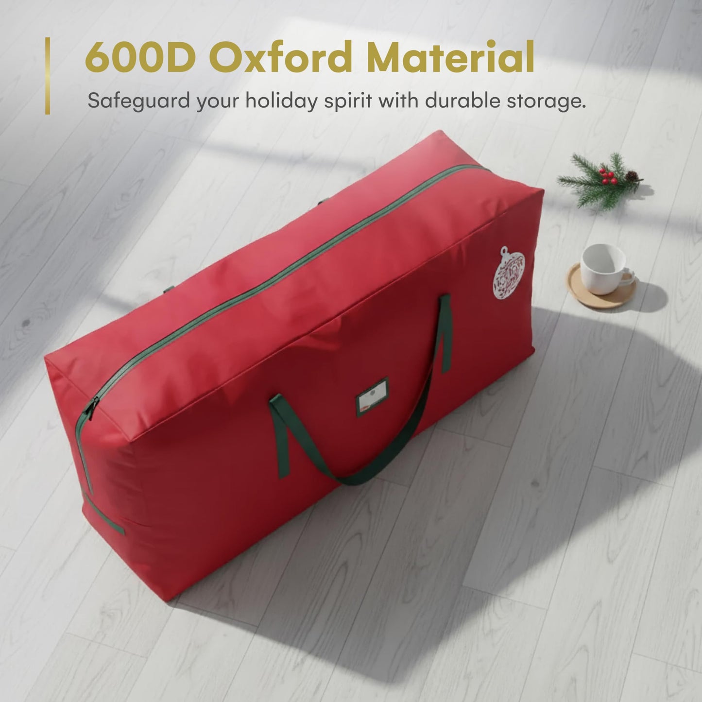 HOLIDAY SPIRIT Heavy Duty Christmas Tree Storage Bag - Waterproof 600D Oxford Canvas with Reinforced Handles and Dual Zipper for 9 Ft Tree, Red Christmas Tree Bag for Dust and Moisture Protection