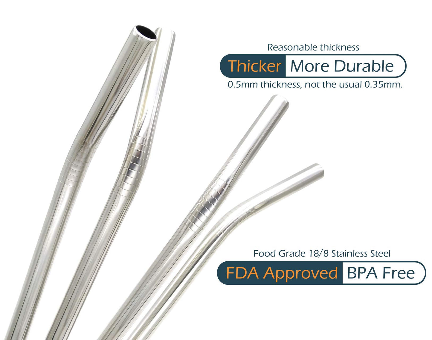 GFDesign Big Drinking Straws Reusable 12 Inches Extra Long 9mm Extra Wide SUS 304 Food-Grade 18/8 Stainless Steel - Set of 4 with 2 Cleaning Brushes - Bent