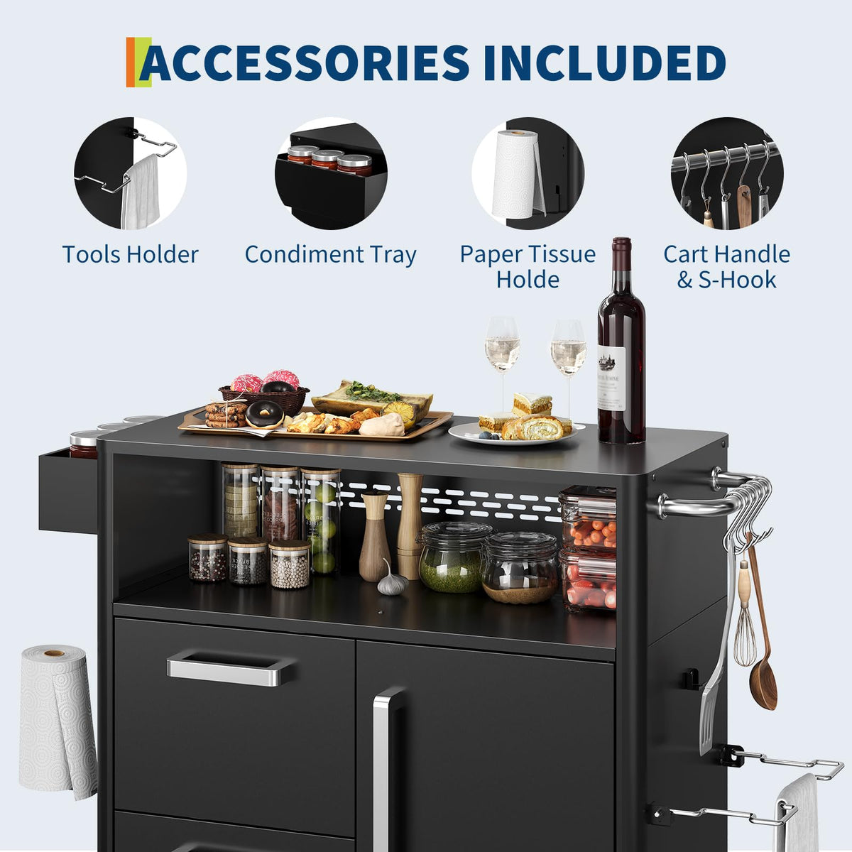 Heavy-Duty Outdoor Grill Cart with Stainless Steel Prep Table,Mobile BBQ Island Cart with Spacious Storage Cabinet & Lockable Wheels, Multi-Function Patio Kitchen Station for Grilling & Outdoor