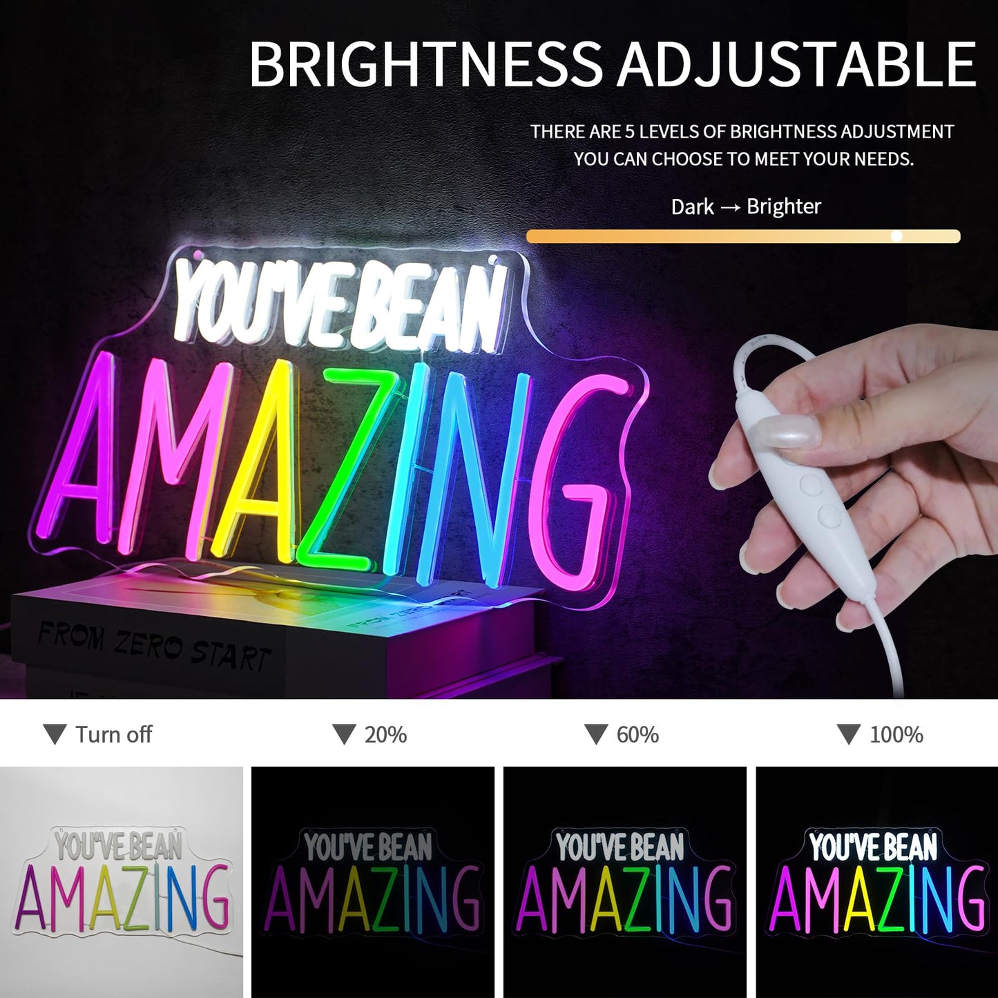 Virlusy You've Bean Amazing Neon Sign for Wall Decor Dimmable Positive Letters Led Light Up Signs LED Neon Light for Classroom Decor for Library Study Room Cafe Bedroom Art Decor Birthday Gift