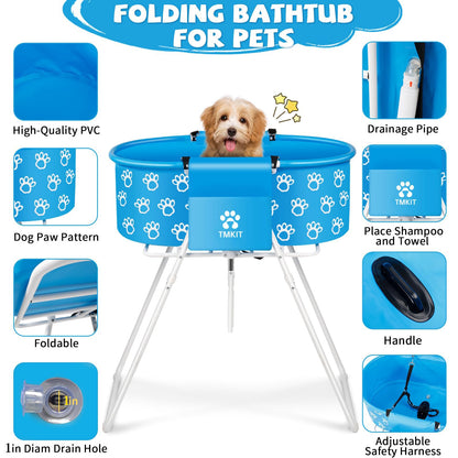 Tmkit Dog Bathtub, Elevated Dog Bath Tub for Pet Bathing Shower and Grooming. Portable, Foldable with Safety Lock, Professional Pet Dog Washing Station for Small, Medium, Large Dogs Cats, No Backache