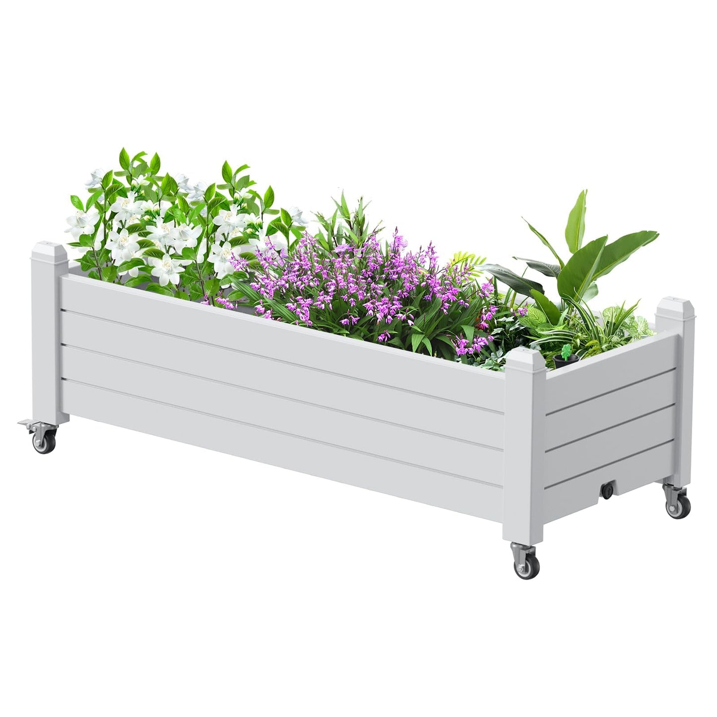 GYMHILL Elevated Raised Garden Bed with Wheels, Outdoor Large Resin Patio Planter Box Stand Divisible with Drain Plug,Water Monitor for Plants Vegetables Flowers Fruits(Ashen)