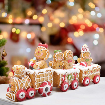 Hodao Christmas Decorations Indoor Home Decor Christmas Gingerbread Man Small Train Figurines Winter for Table Top Centerpiece Fireplace Decor Cute Gingerbread Man Train Decoration Gift