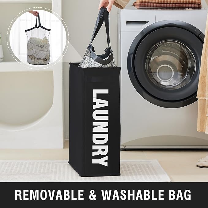 Slim Laundry Hamper with Removable Inner Bag and Side Handles, 45L Small