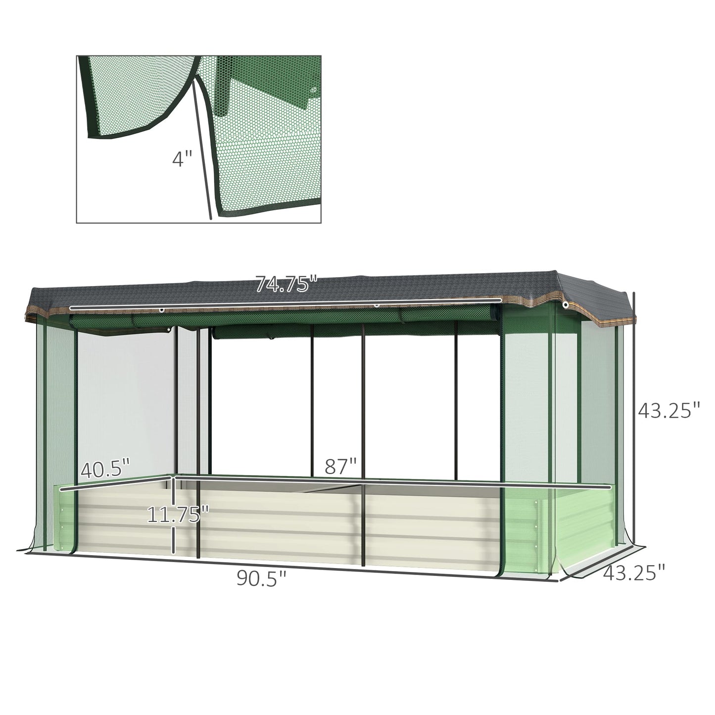 Outsunny 7.3 x 3.4 x 1 ft Galvanized Raised Garden Bed with Crop Cage Plant Protection Net and Shade Cloth Roof, Metal Planter Box with Cover for Vegetables, Flowers, Herbs, Beige