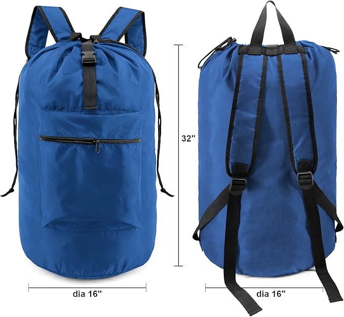 BeeGreen Laundry-Bag-Backpack-Heavy-Duty, Royal Blue Nylon Drawstring Portable