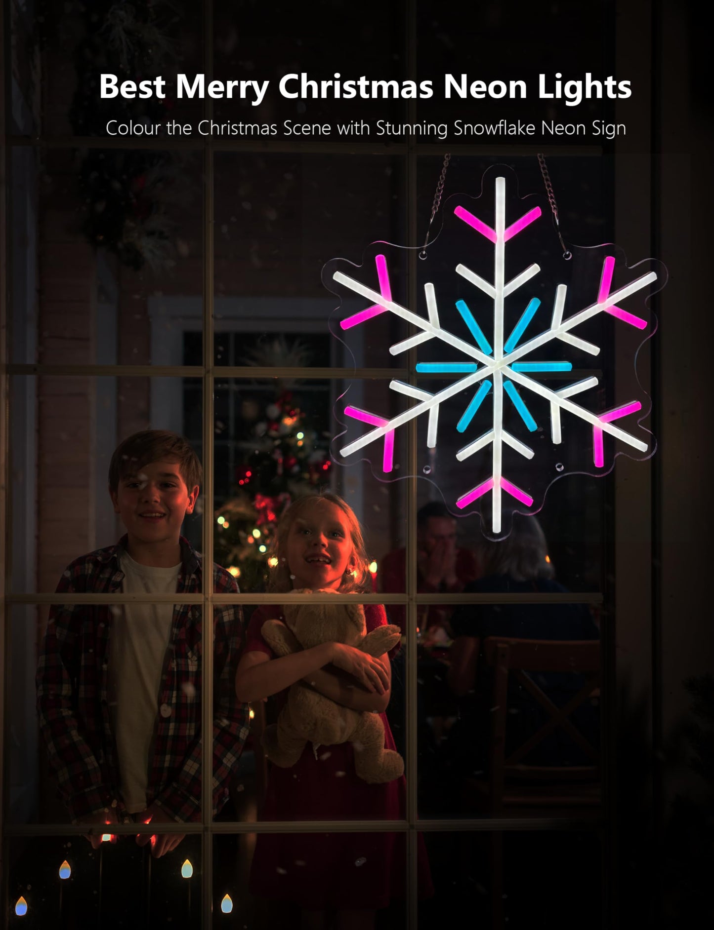 Neon Sign, Giant Snowflake Merry Christmas Neon Sign, USB Powered for Xmas Party Decoration, Colourful (Snowflake)