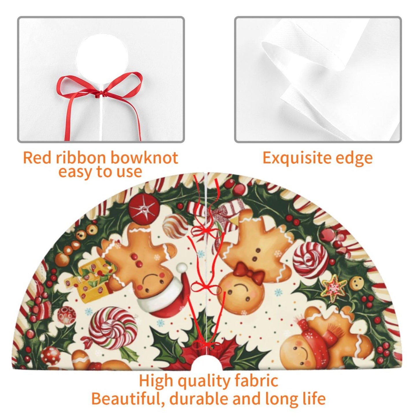 Gingerbread Man Christmas Tree Skirt 36 Inch Xmas Tree Mat Party Decor Supplies for Holiday Home Decorations