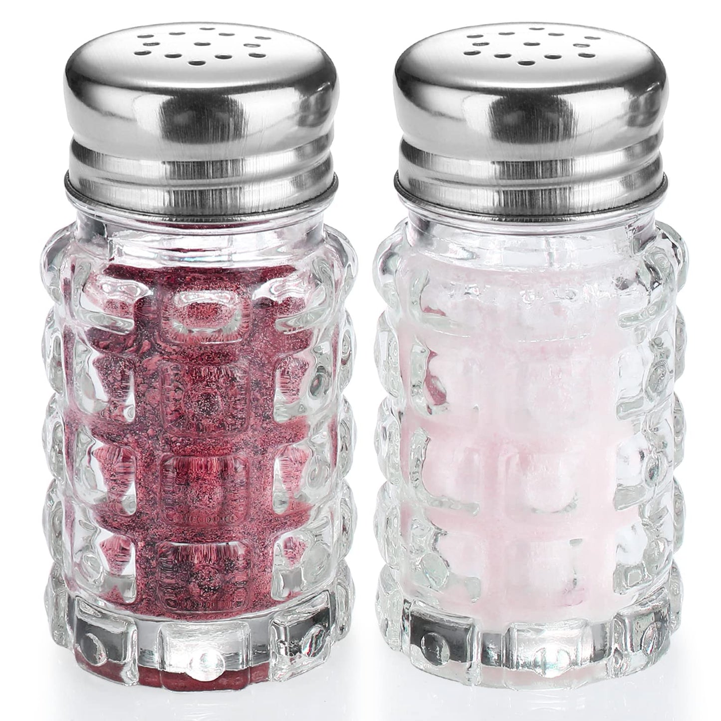 Glass Salt and Pepper Shakers Set,Cylindrical Salt Shaker Set