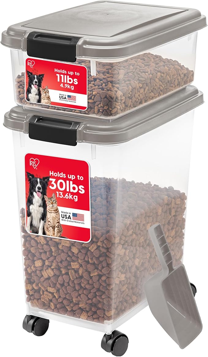 IRIS USA 30 lbs & 11 lbs Combo Airtight Dog Food Storage Container, Stackable