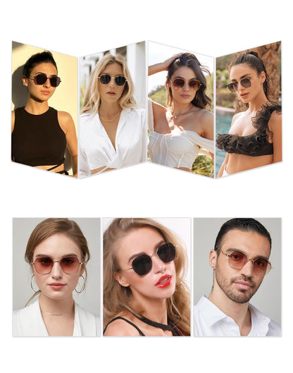 SOJOS Retro Hexagon Square Polarized Sunglasses for Women Men Vintage Hexagonal Polygon Shades SJ1101, Gold Frame/Grey Lens