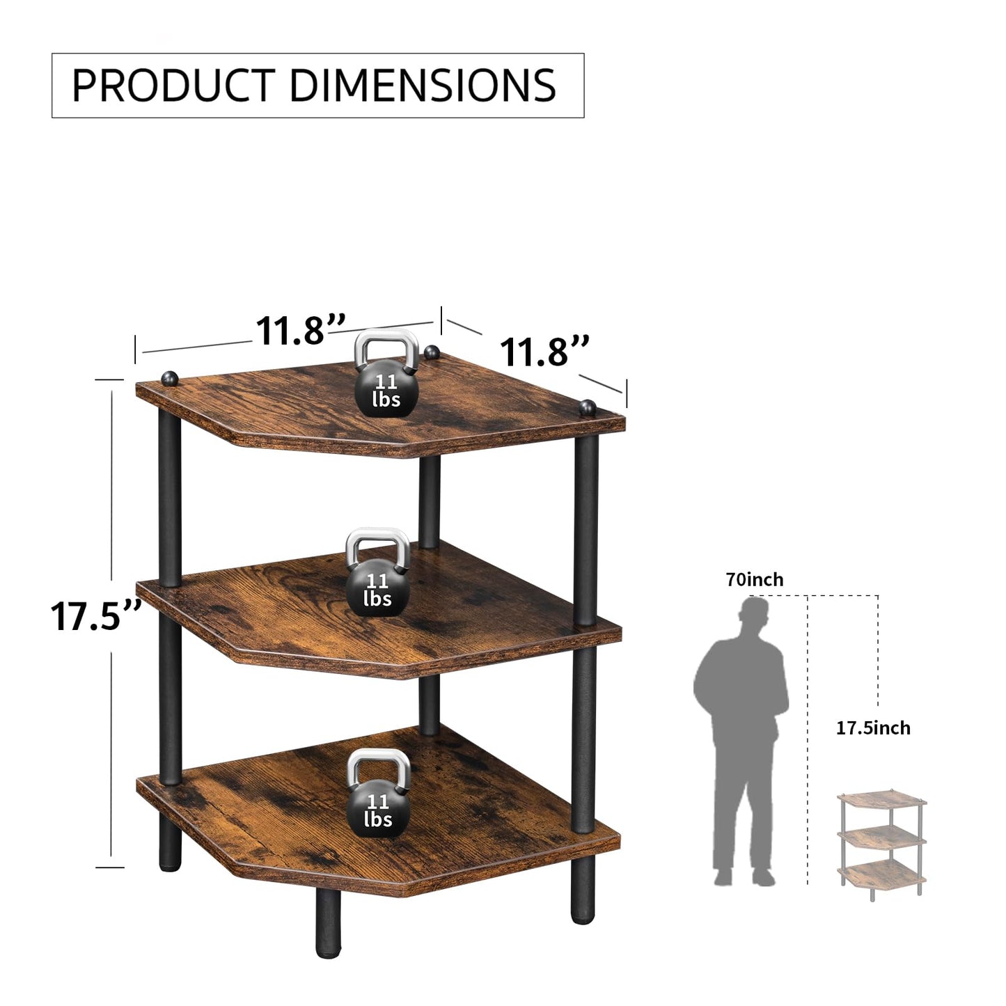 MOFAIN Desktop Corner Stand Shelf for Storage, 3 Tier Corner Shelf Organizer, Rustic Brown Rack for Small Spaces, Bedroom, Home Office, Kitchen, Bathroom
