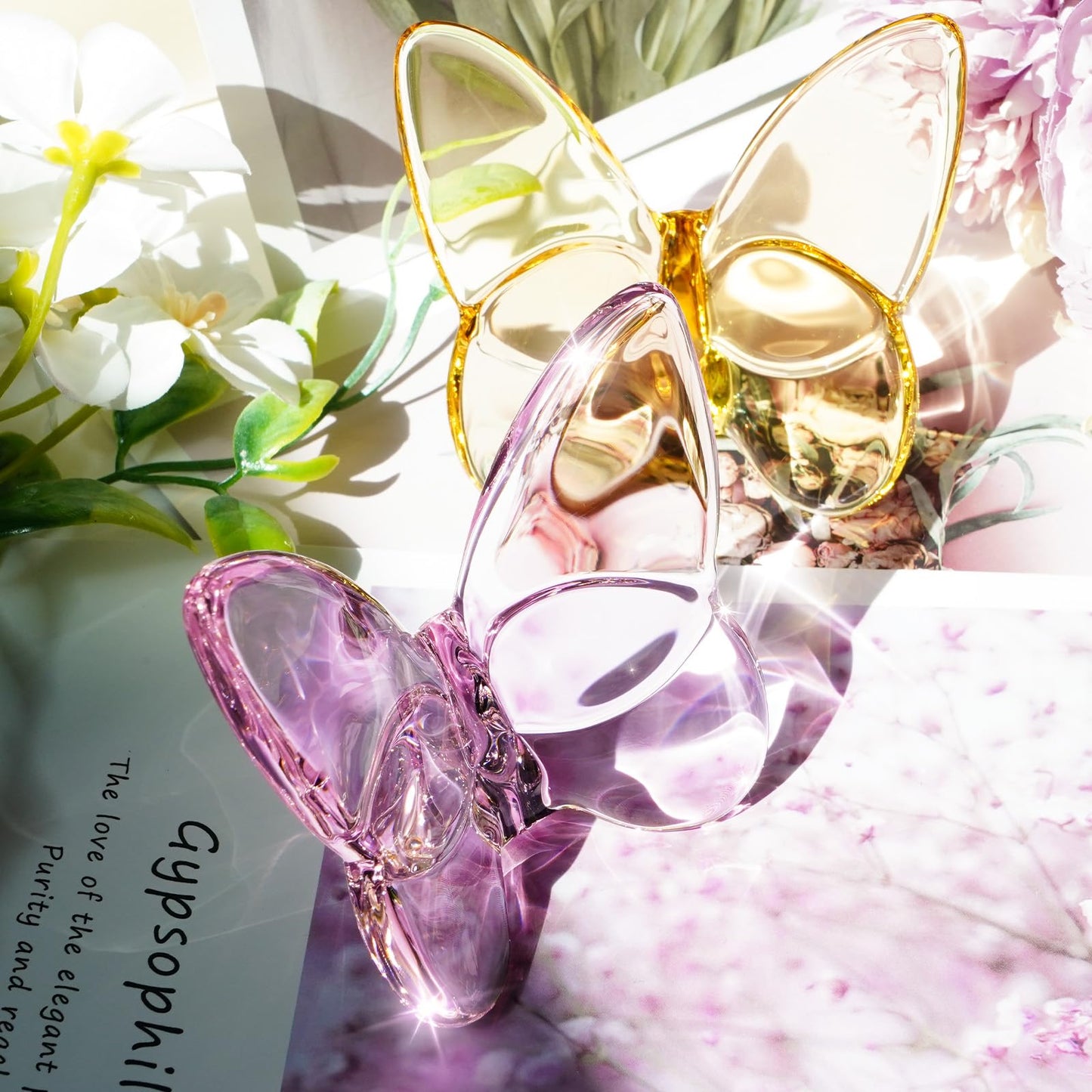 Lioaeust Crystal Butterfly Figurines,Flying Butterfly Figurine Decor Crystal Cut Glass Butterfly Ornament Statue Animal Collectible Home Ornament Decor