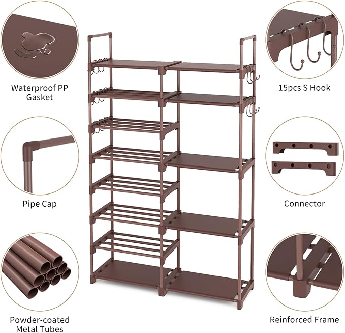 ROJASOP Shoe Rack Organizer, 8-Tier Metal Shoe Rack