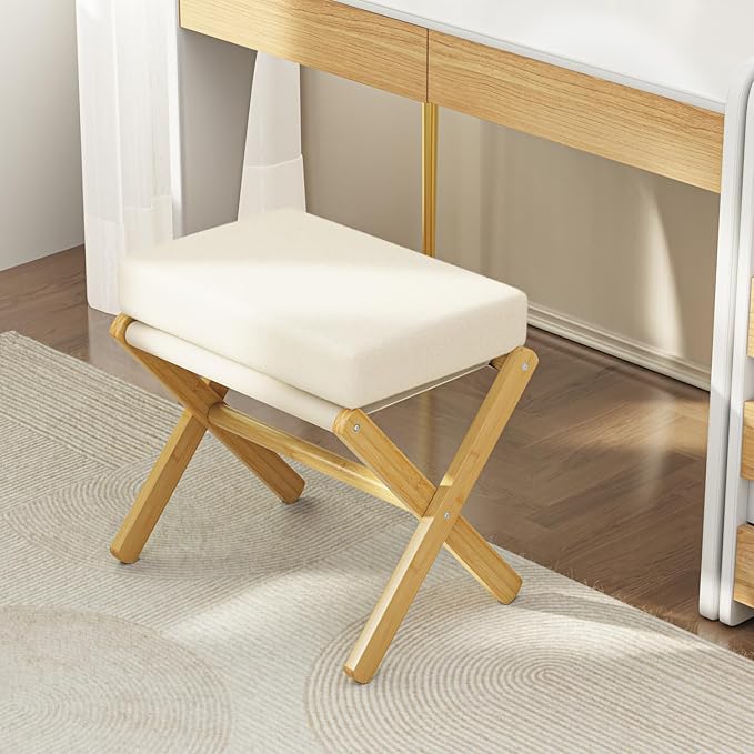 BAMBOOHOMIE Foldable Foot Stool Ottoman, Modern Foot Rest